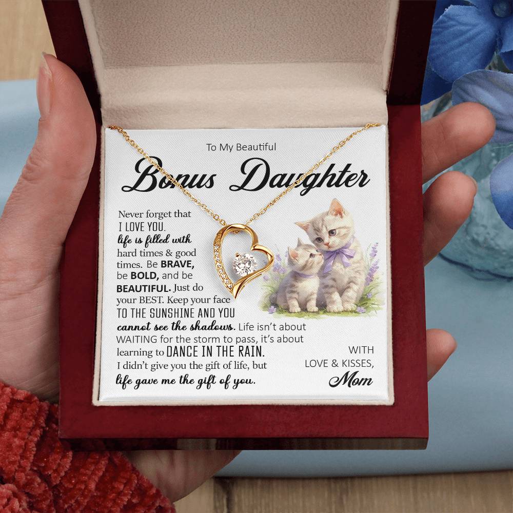 To My Beautiful Bonus Daughter, Forever Heart Necklace