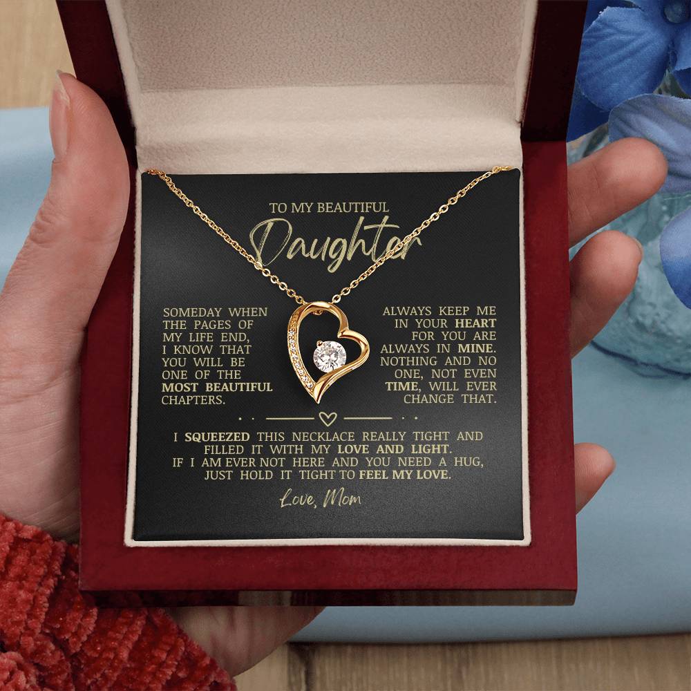 To My Beautiful Daughter "Always Keep Me In Your Heart" Heart Necklace