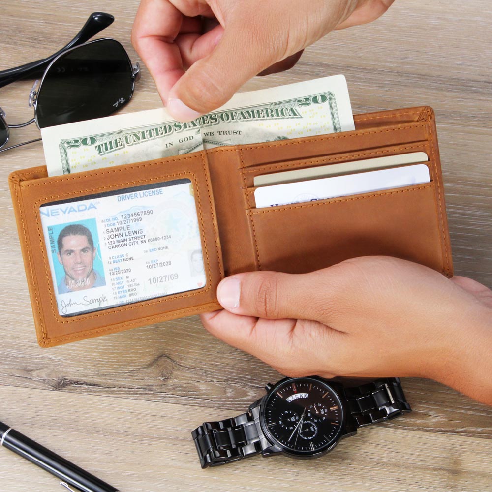Graphic Leather Wallet - To Our Son "Love, Mom & Dad"