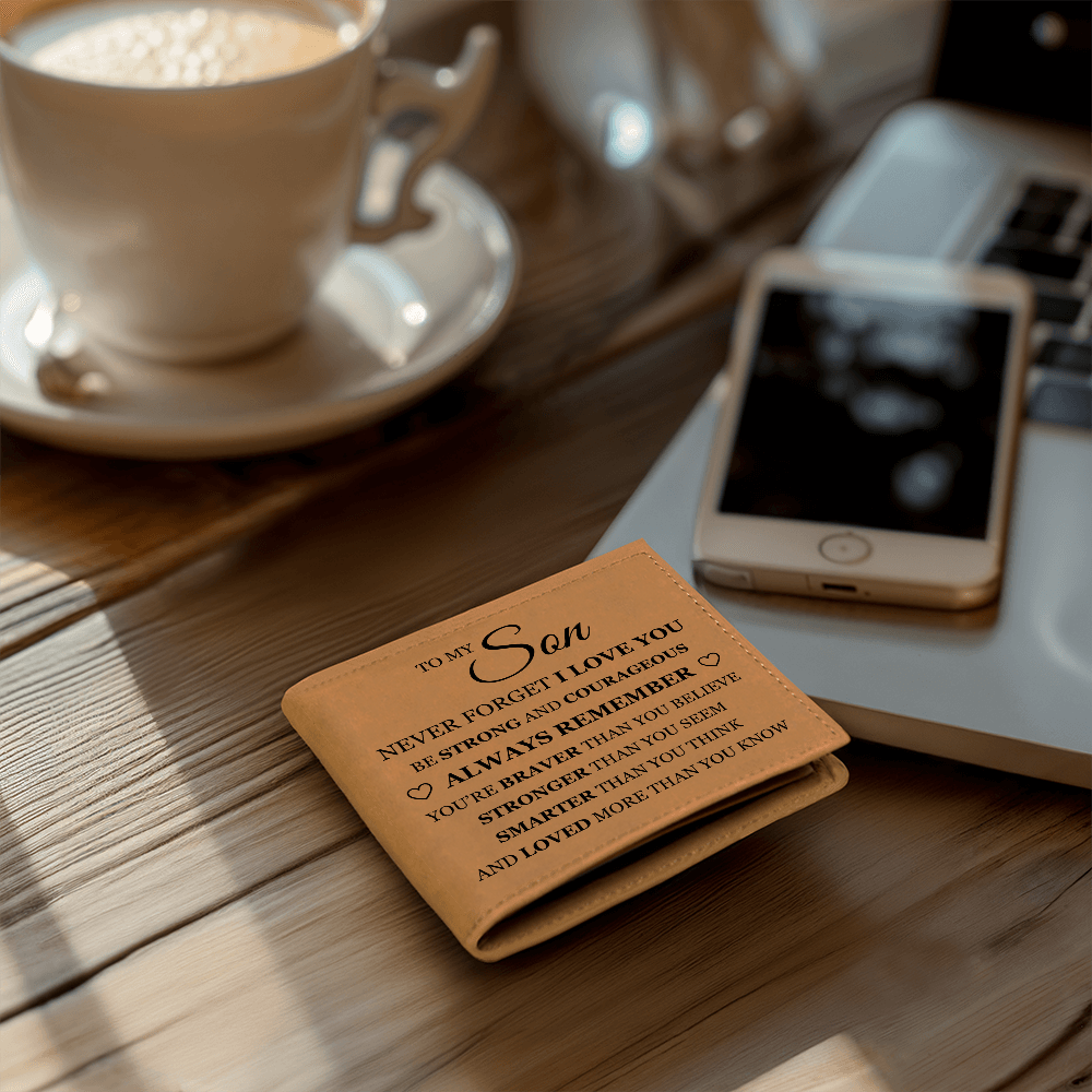 Graphic Leather Wallet - To My Son "Be Strong and Courageous"