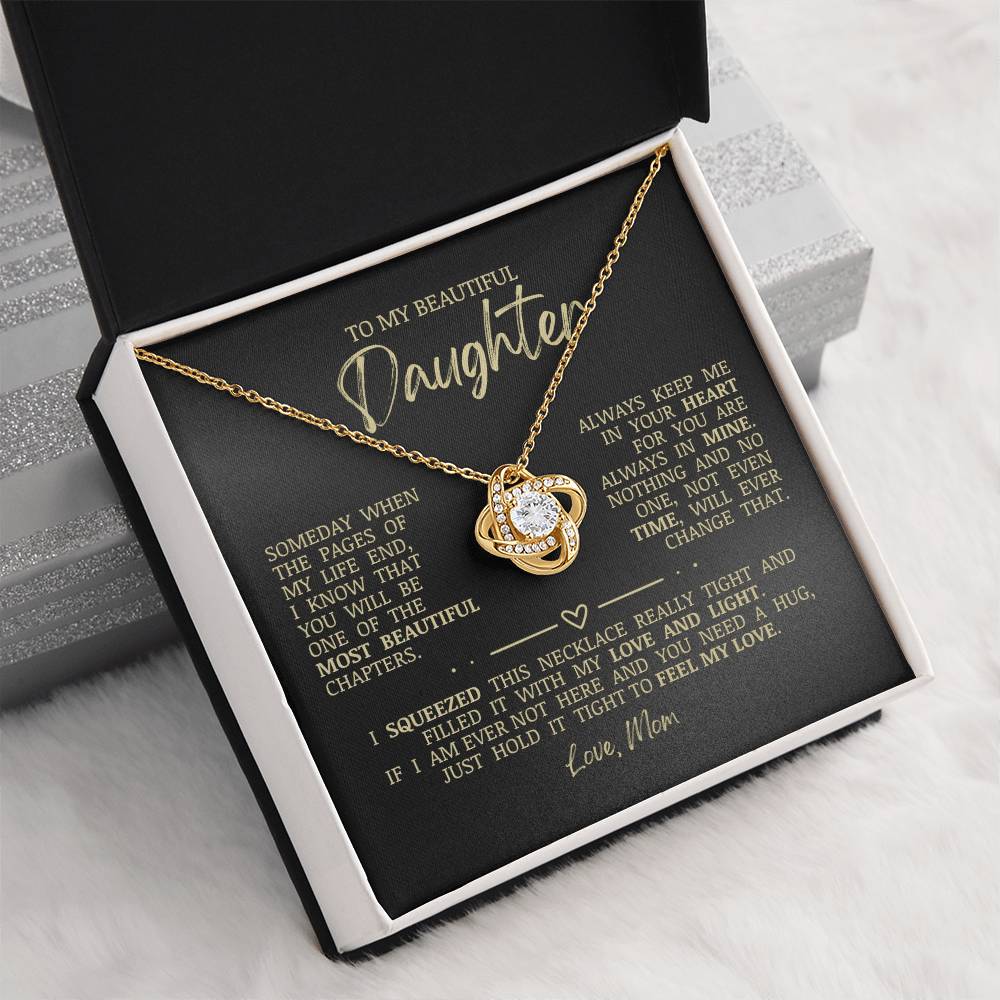 To My Beautiful Daughter "Always Keep Me In Your Heart" Love Knot Necklace