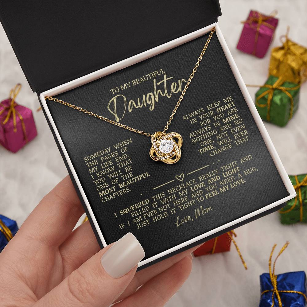 To My Beautiful Daughter "Always Keep Me In Your Heart" Love Knot Necklace