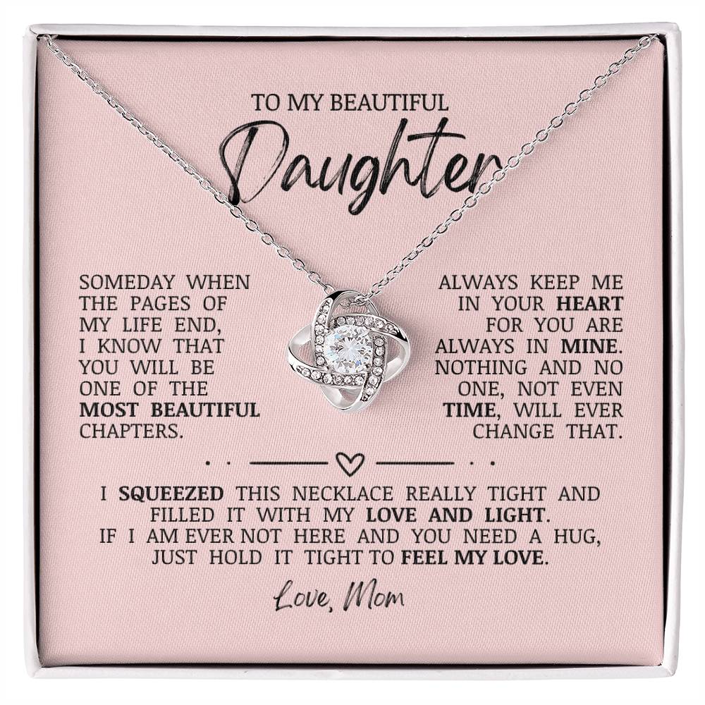 To My Beautiful Daughter "Always Keep Me In Your Heart" Love Knot Necklace
