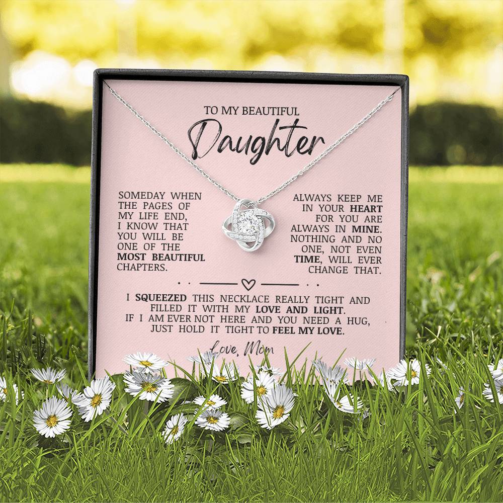 To My Beautiful Daughter "Always Keep Me In Your Heart" Love Knot Necklace