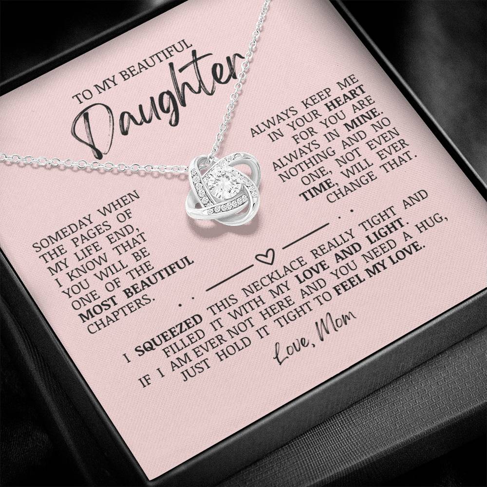 To My Beautiful Daughter "Always Keep Me In Your Heart" Love Knot Necklace