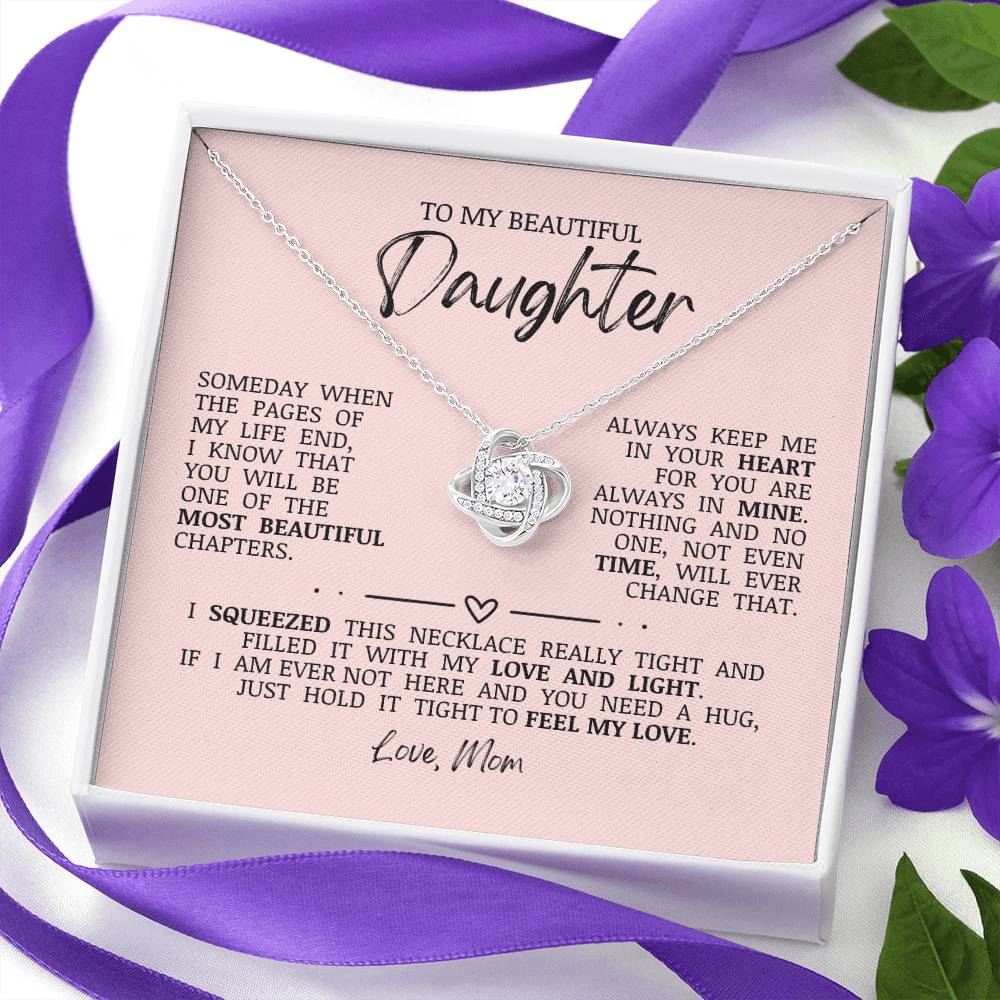 To My Beautiful Daughter "Always Keep Me In Your Heart" Love Knot Necklace