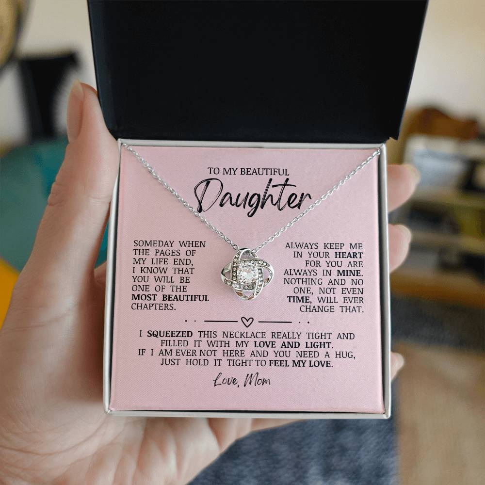 To My Beautiful Daughter "Always Keep Me In Your Heart" Love Knot Necklace