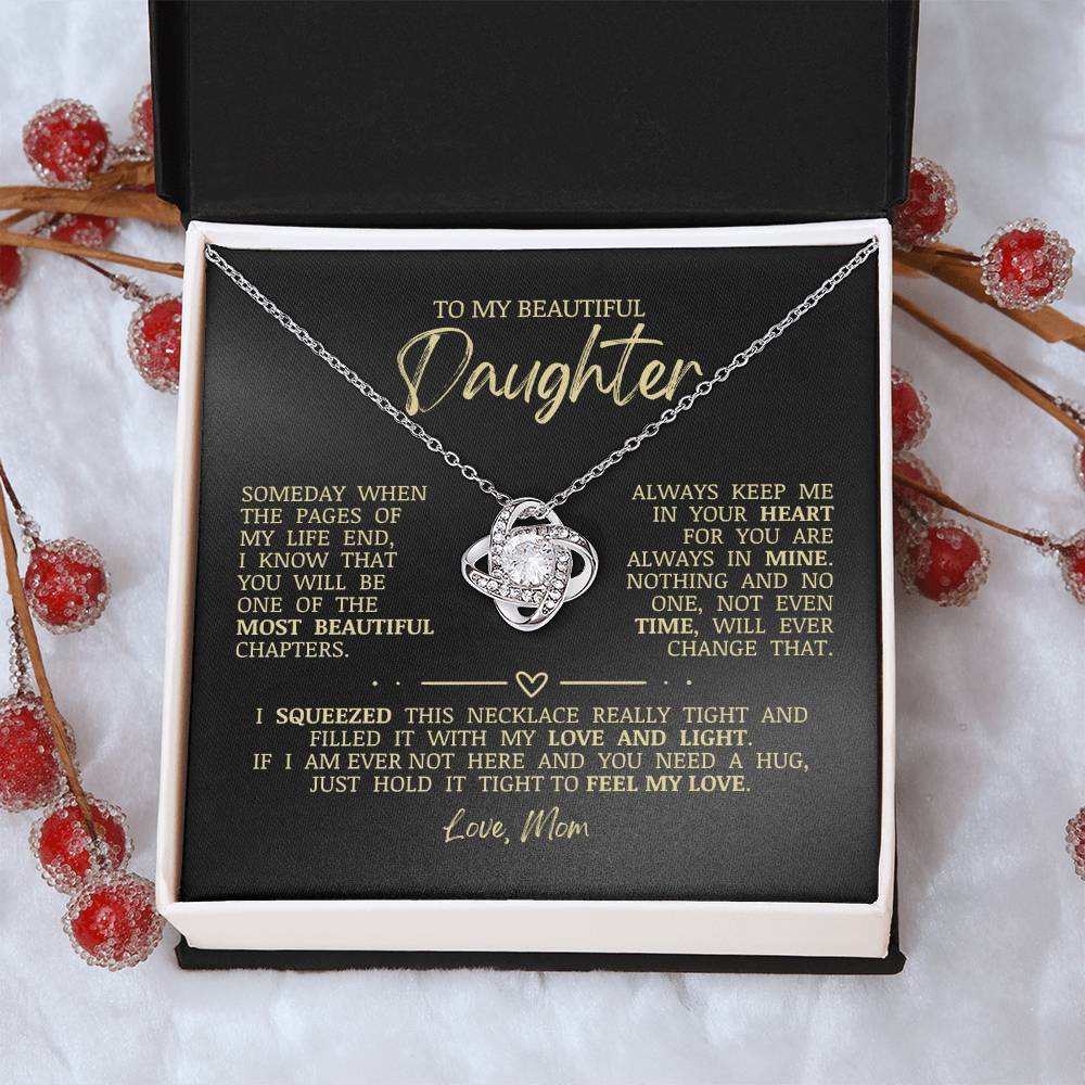 To My Beautiful Daughter "Always Keep Me In Your Heart" Love Knot Necklace