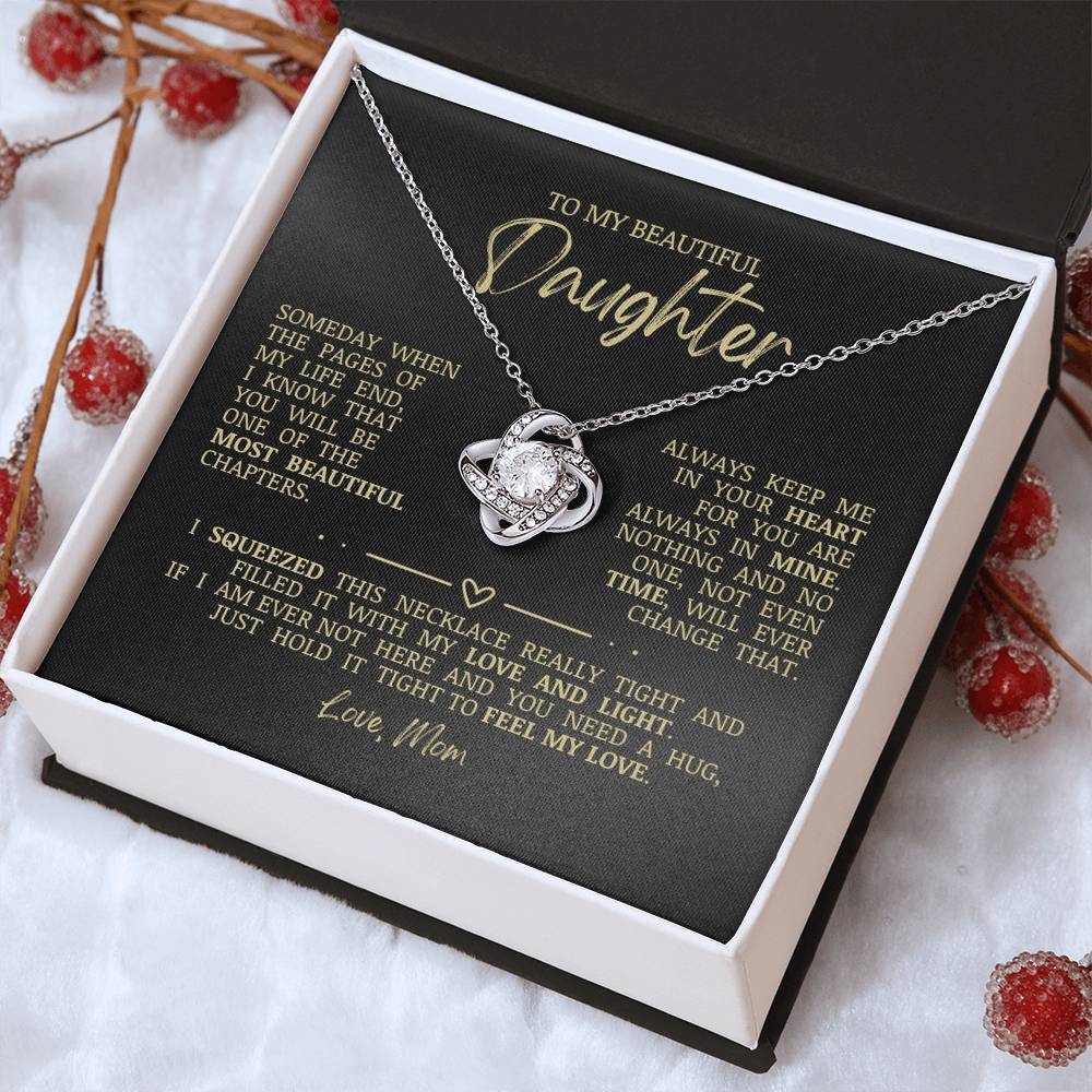 To My Beautiful Daughter "Always Keep Me In Your Heart" Love Knot Necklace
