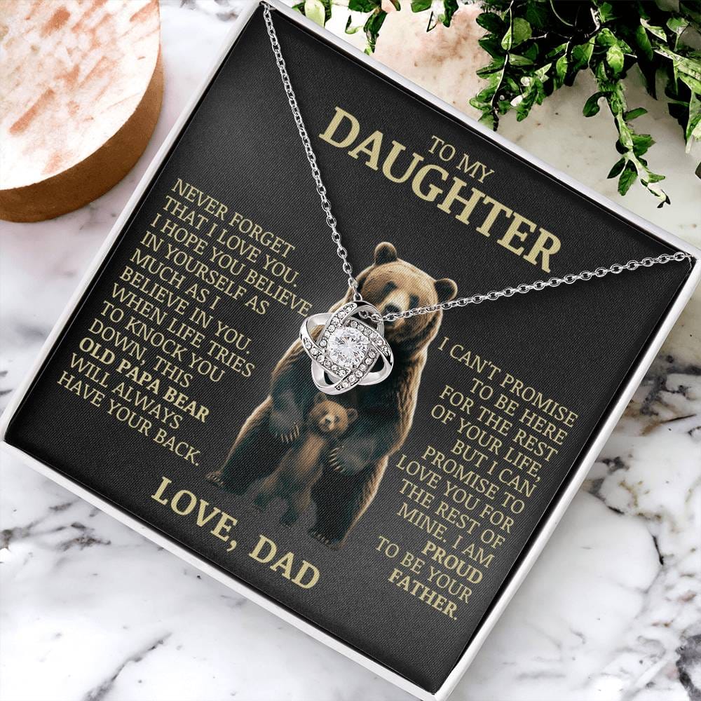 To My Daughter "Papa Bear Will Always Have Your Back" Love Knot Necklace