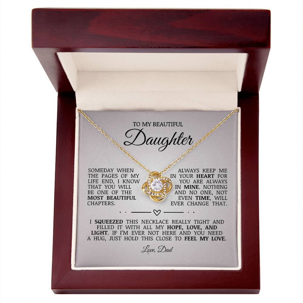 To My Beautiful Daughter "Always Keep Me In Your Heart" Love Knot Necklace