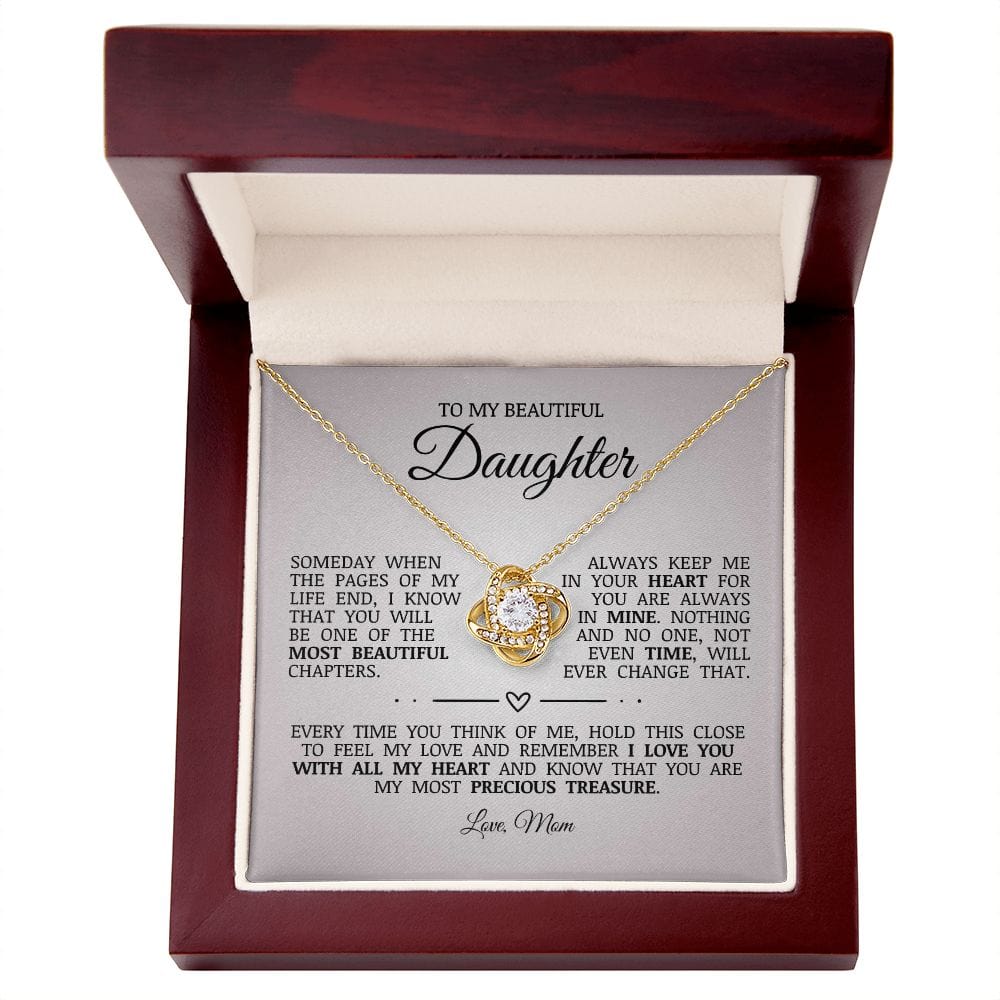 To My Beautiful Daughter "Always Keep Me In Your Heart" Love Knot Necklace