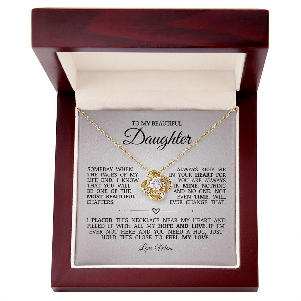 To My Beautiful Daughter "Always Keep Me In Your Heart" Love Knot Necklace