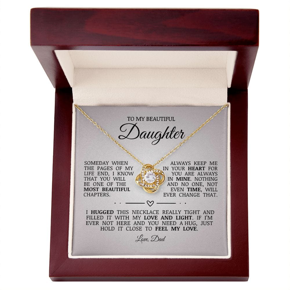 To My Beautiful Daughter "Always Keep Me In Your Heart" Love Knot Necklace