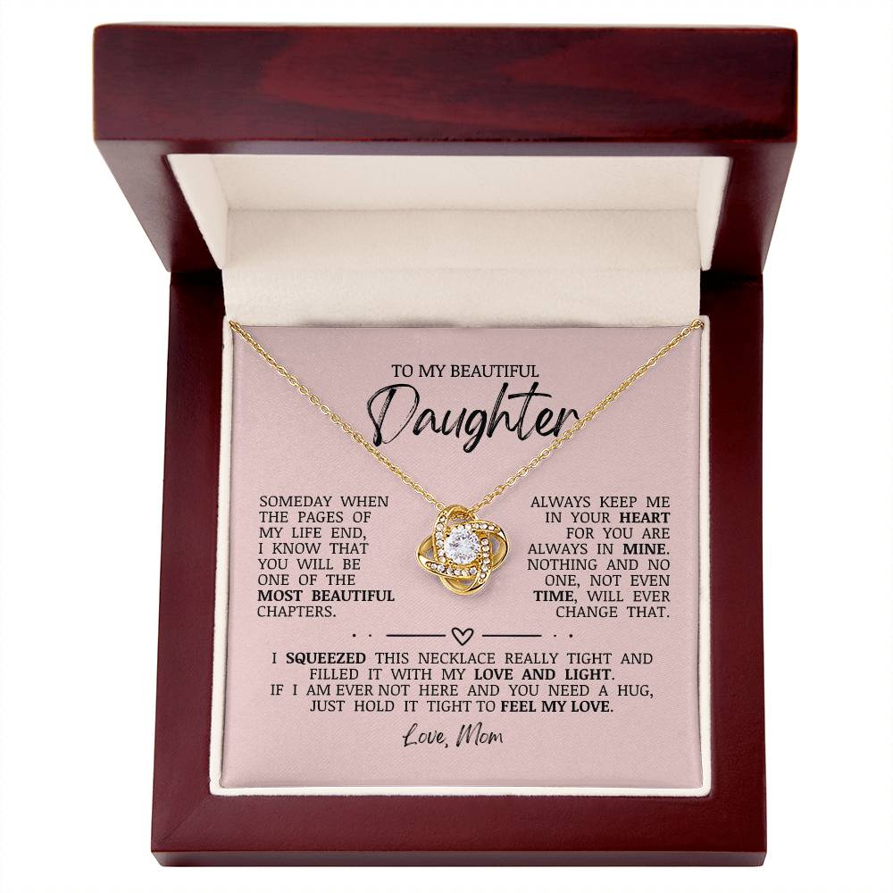 To My Beautiful Daughter "Always Keep Me In Your Heart" Love Knot Necklace