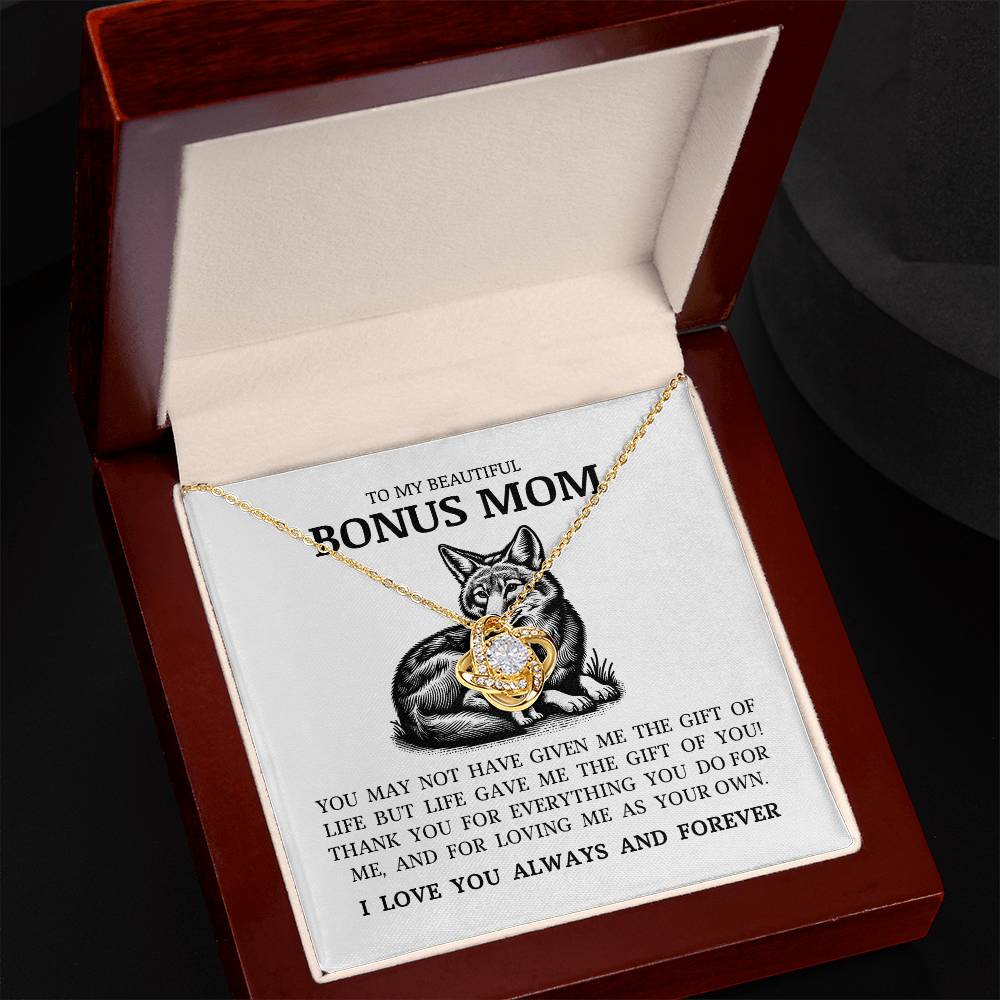 To My Bonus Mom "I Love You Always and Forever" Love Knot Necklace