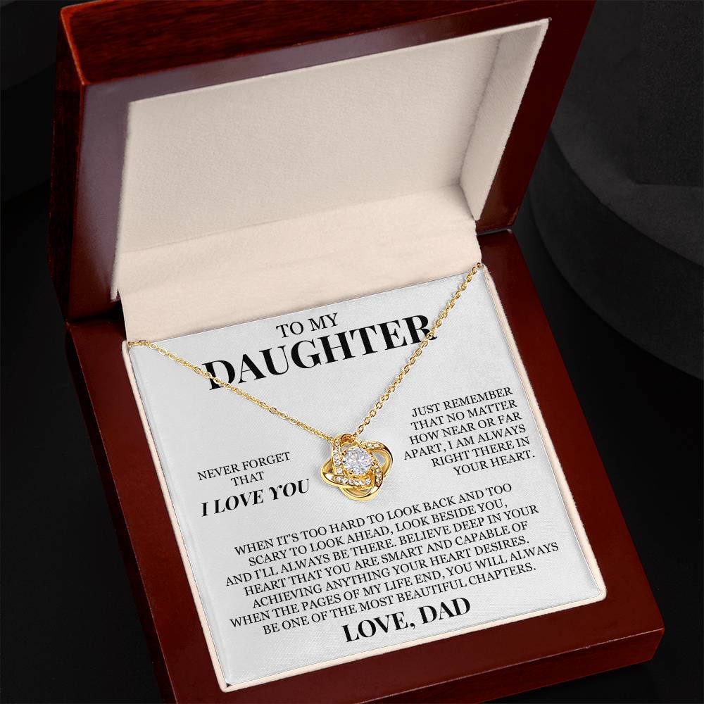 To My Daughter "Never Forget That I Love You" Love Knot Necklace