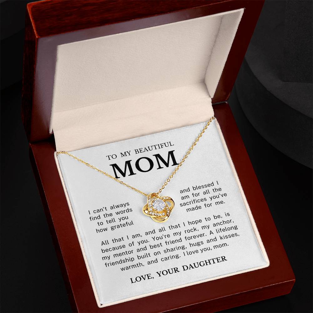 To My Beautiful Mom "I Love You" Love Knot Necklace