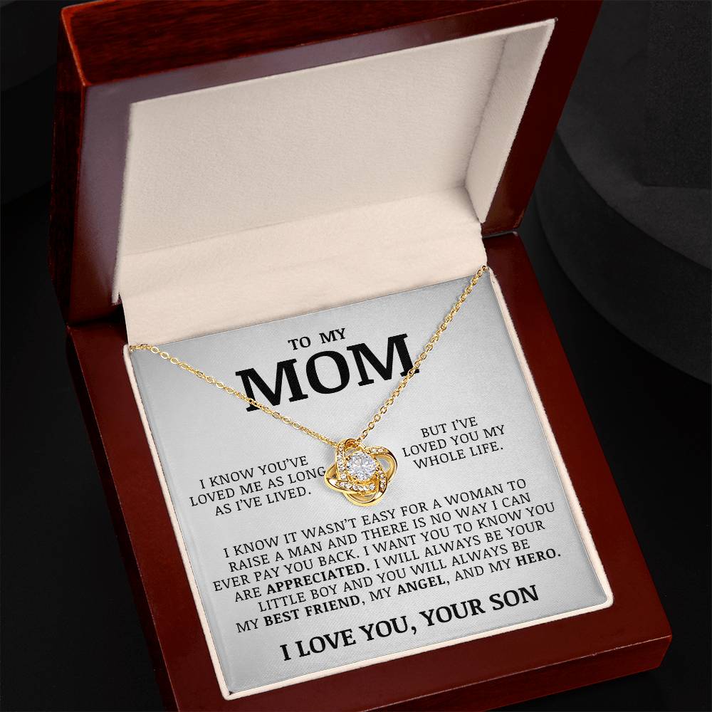 To My Mom "My Angel" Love Knot Necklace