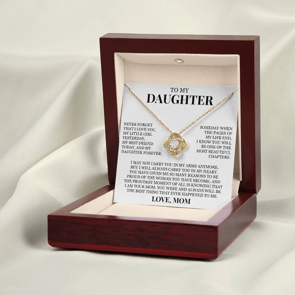 To My Daughter "Never Forget That I Love You" Love Knot Necklace