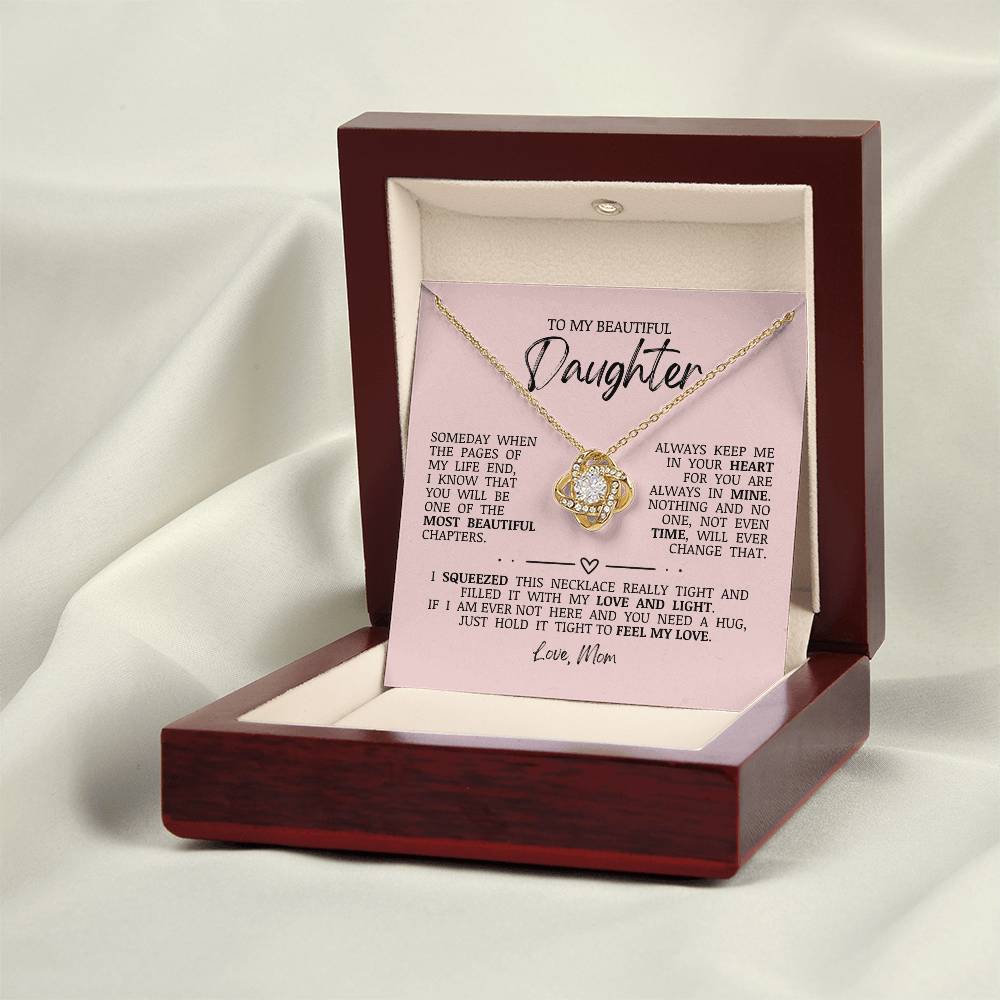 To My Beautiful Daughter "Always Keep Me In Your Heart" Love Knot Necklace