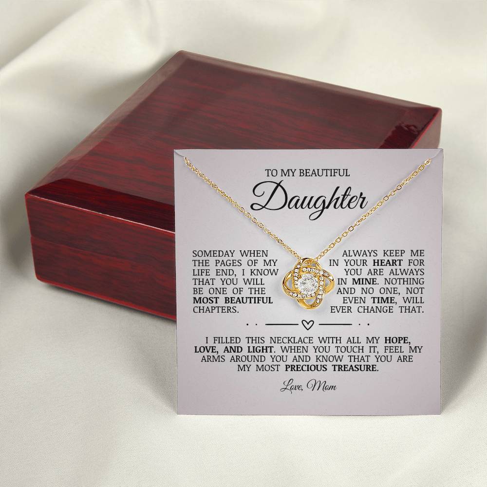 To My Beautiful Daughter "Always Keep Me In Your Heart" Love Knot Necklace