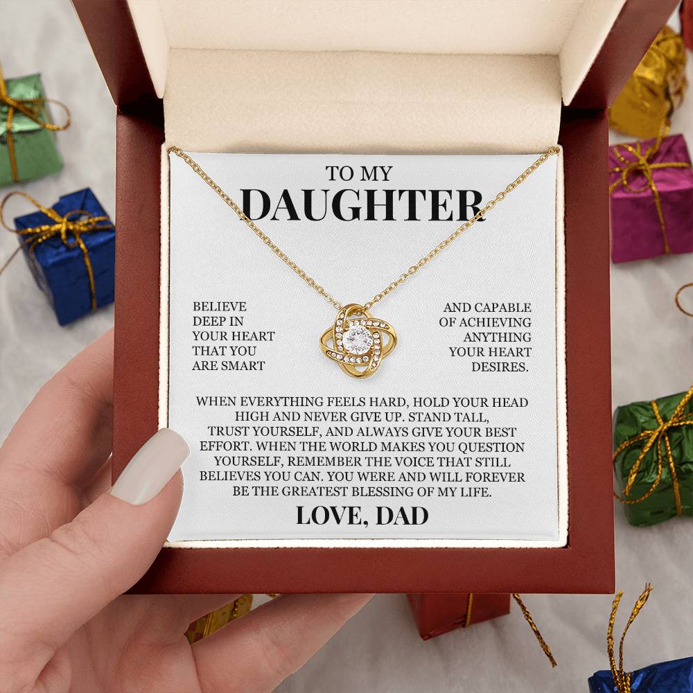 To My Daughter "Hold Your Head High" Love Knot Necklace