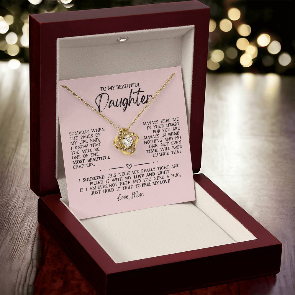 To My Beautiful Daughter "Always Keep Me In Your Heart" Love Knot Necklace