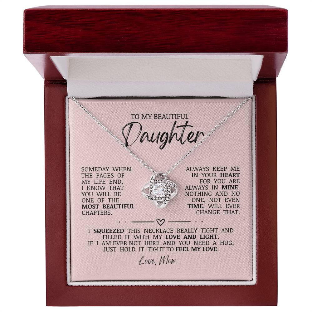 To My Beautiful Daughter "Always Keep Me In Your Heart" Love Knot Necklace