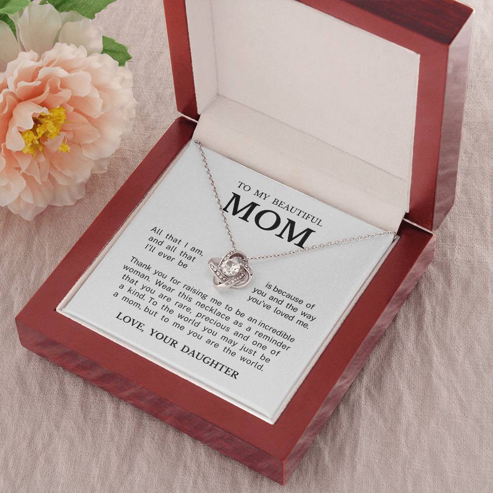 To My Beautiful Mom "You Are Precious" Love Knot Necklace