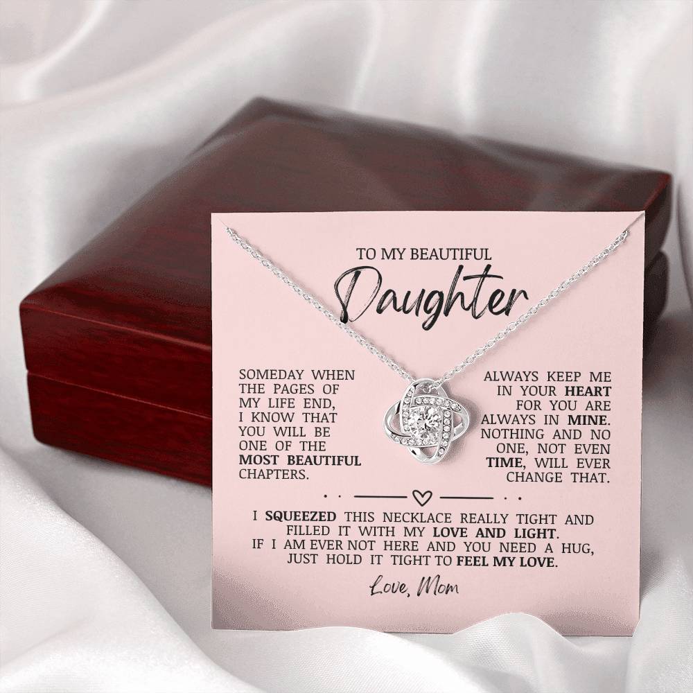 To My Beautiful Daughter "Always Keep Me In Your Heart" Love Knot Necklace