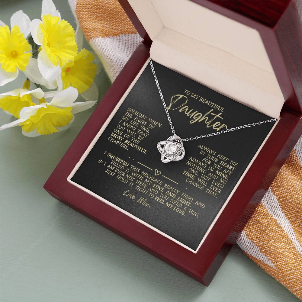 To My Beautiful Daughter "Always Keep Me In Your Heart" Love Knot Necklace