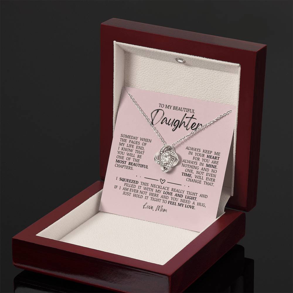 To My Beautiful Daughter "Always Keep Me In Your Heart" Love Knot Necklace