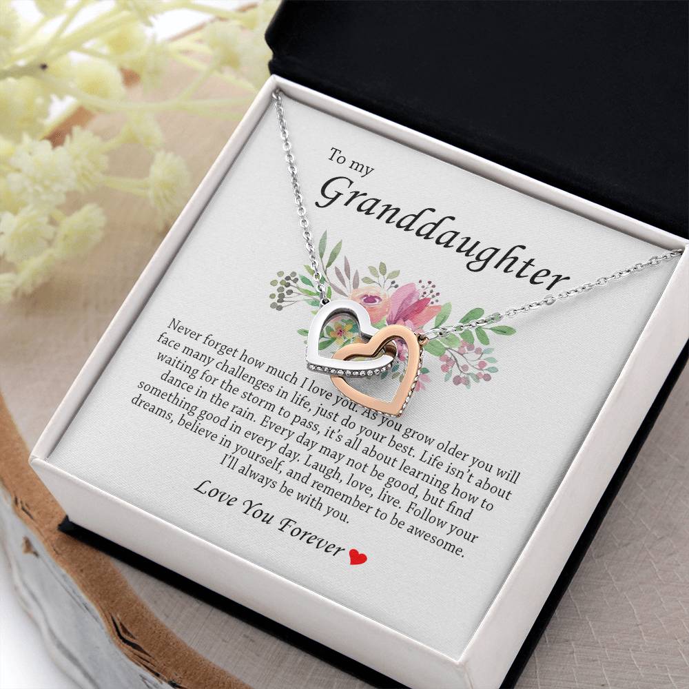 To My Granddaughter "I'll Always Be With You" Interlocking Heart Necklace