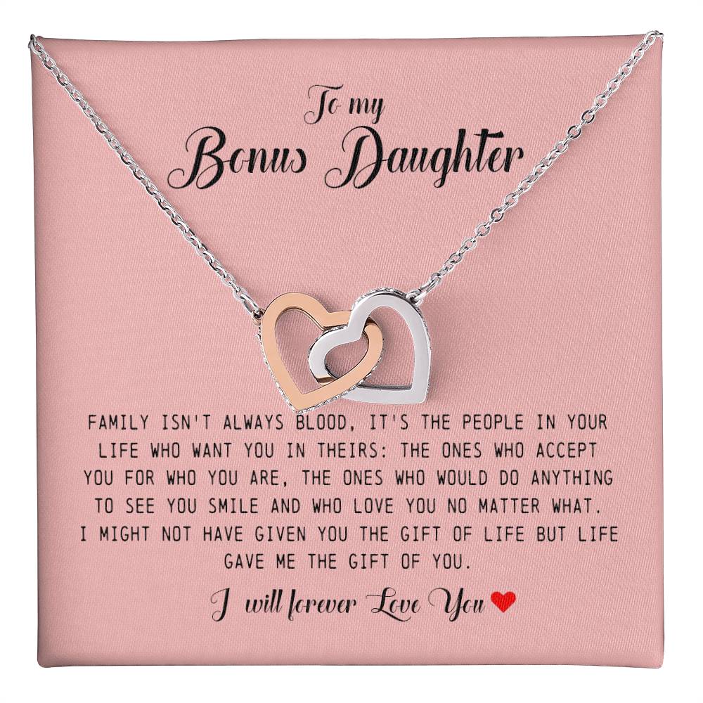 To My Bonus Daughter, Interlocking Heart Necklace