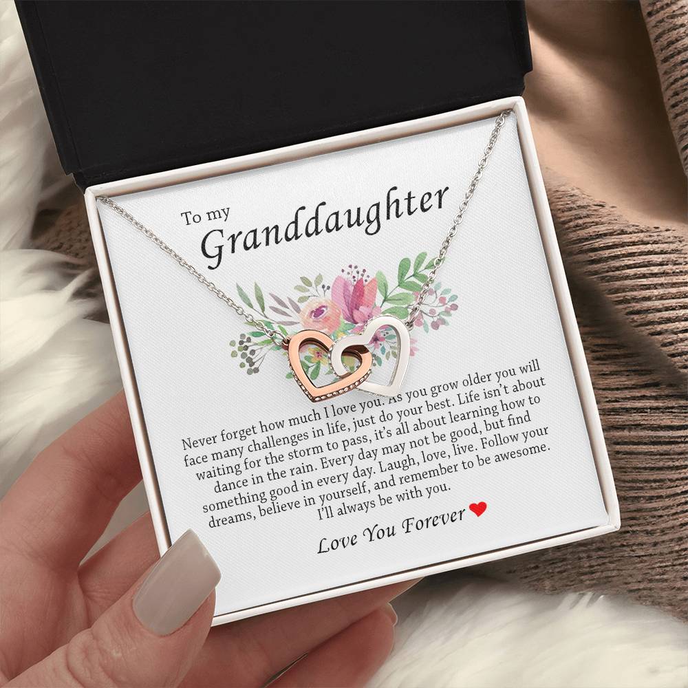 To My Granddaughter "I'll Always Be With You" Interlocking Heart Necklace