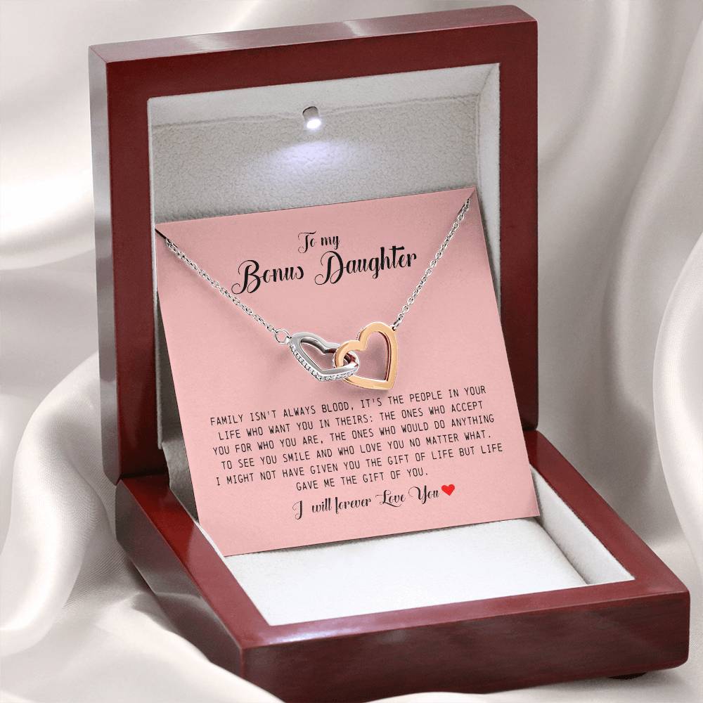 To My Bonus Daughter, Interlocking Heart Necklace