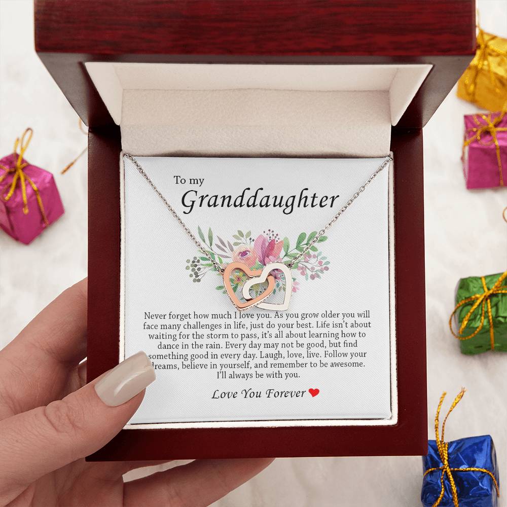 To My Granddaughter "I'll Always Be With You" Interlocking Heart Necklace