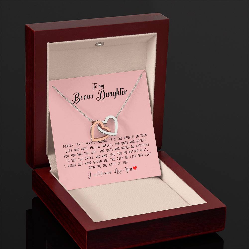 To My Bonus Daughter, Interlocking Heart Necklace