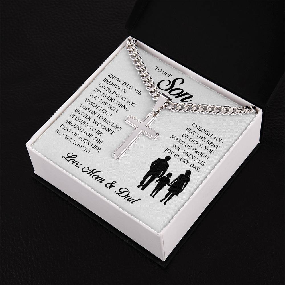To My Son, Cuban Chain with Cross Necklace