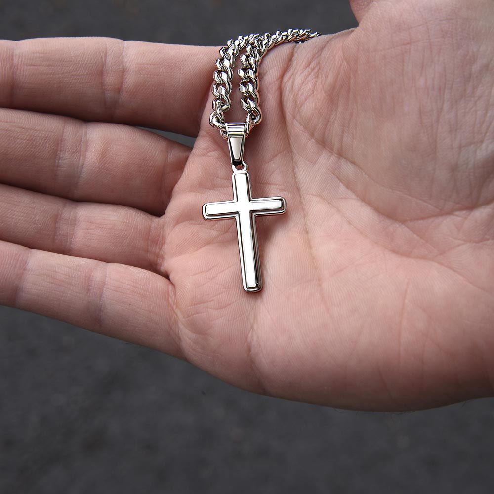 To My Son "I Will Always Love You" Cuban Chain with Cross Necklace