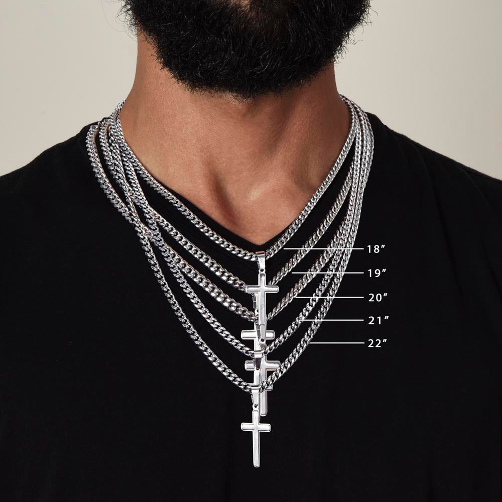 To My Son "I Will Always Carry You In My Heart" Cuban Chain with Cross Necklace