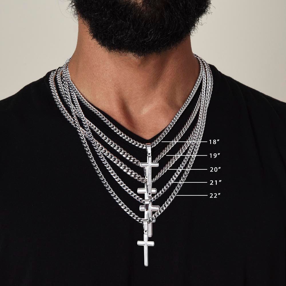 To My Son "I Will Always Carry You In My Heart" Cuban Chain with Cross Necklace