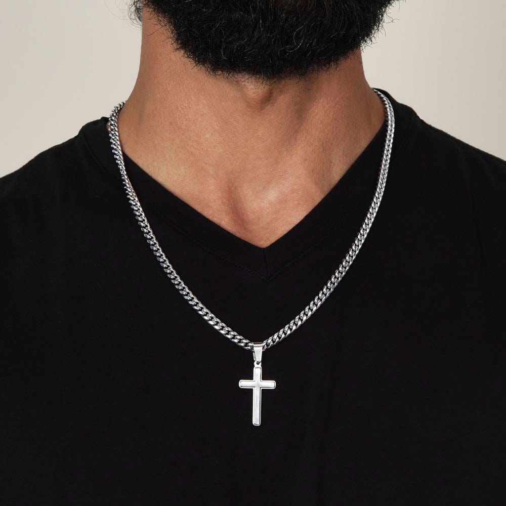 To My Son "Never Forget How Much I Love You" Cuban Chain with Cross Necklace