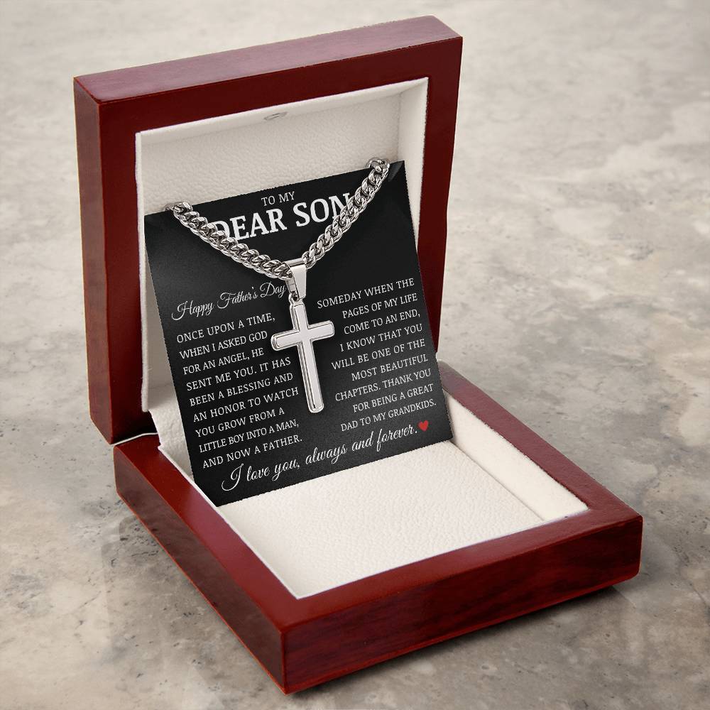 To My Dear Son "Happy Father's Day" Cuban Chain Cross Necklace