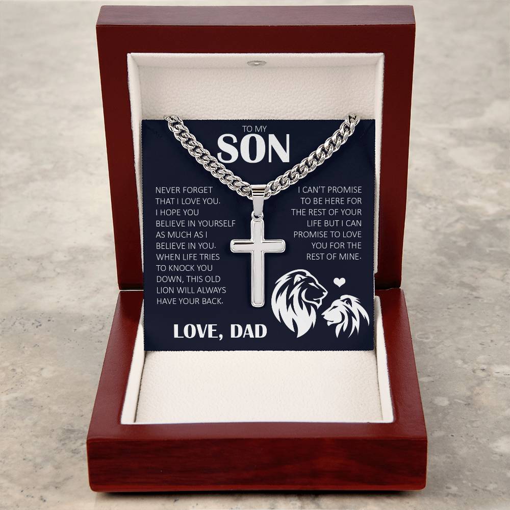 To My Son "Never Forget That I Love You" Cuban Chain with Cross Necklace