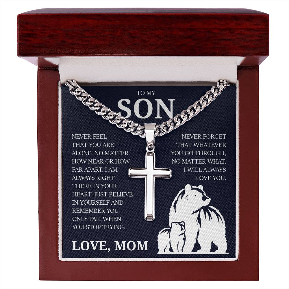 To My Son "I Will Always Love You" Cuban Chain with Cross Necklace