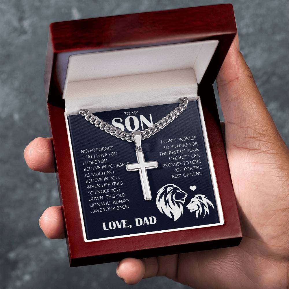 To My Son "Never Forget That I Love You" Cuban Chain with Cross Necklace