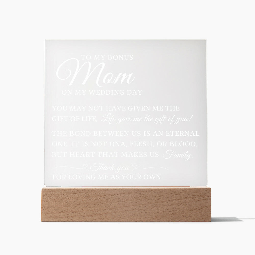 To My Bonus Mom, Wedding Day Gift For Bonus Mom, Acrylic Plaque