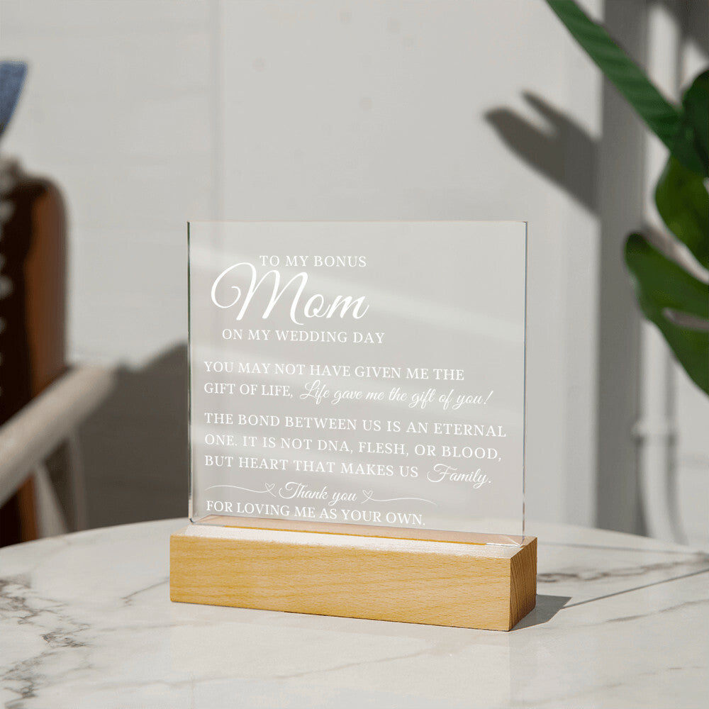 To My Bonus Mom, Wedding Day Gift For Bonus Mom, Acrylic Plaque